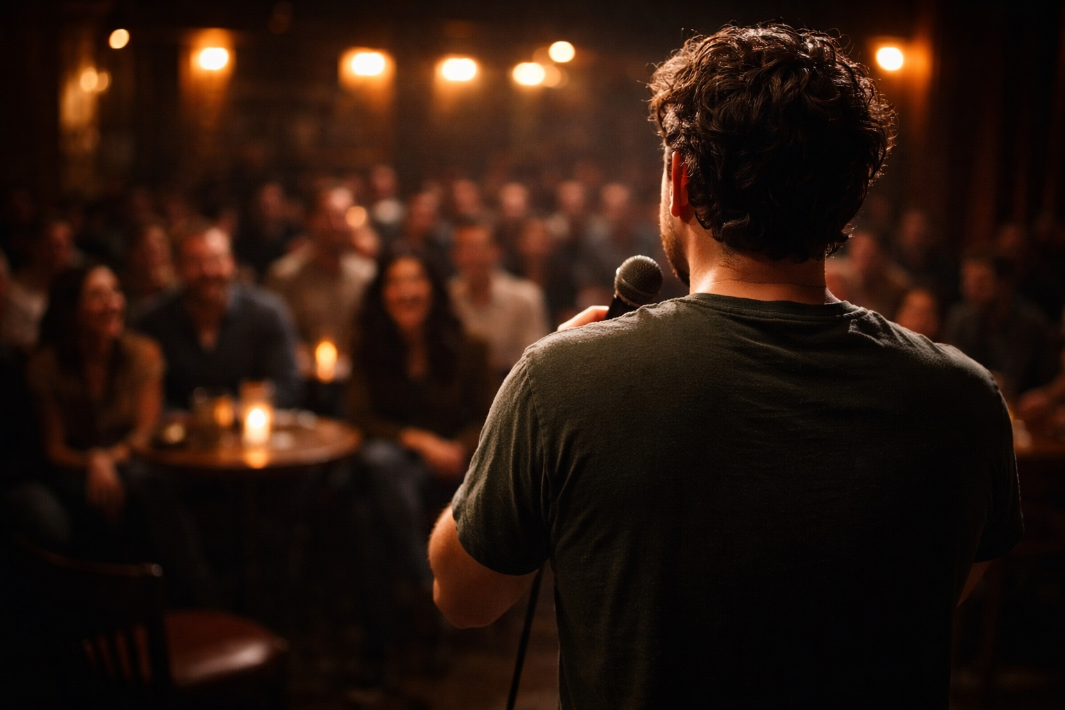 Comedian performing on stage